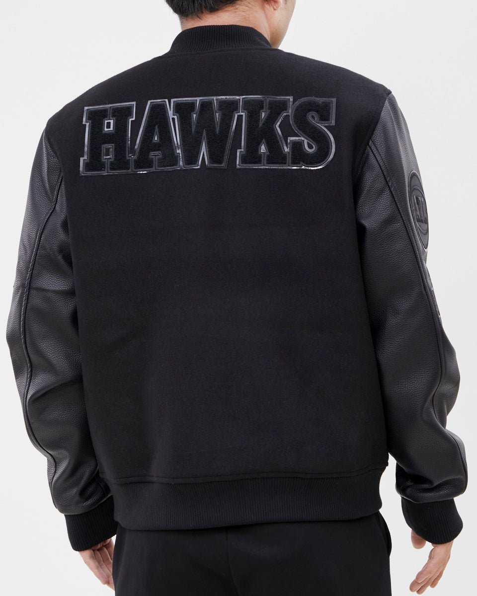 NBA ATLANTA HAWKS TRIPLE BLACK WOOL MEN'S VARSITY JACKET (TRIPLE BLACK)