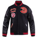 NBA ATLANTA HAWKS RETRO CLASSIC MEN'S RIB WOOL VARSITY JACKET (BLACK/RED/BLACK)