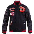 NBA ATLANTA HAWKS RETRO CLASSIC MEN'S RIB WOOL VARSITY JACKET (BLACK/RED/BLACK)