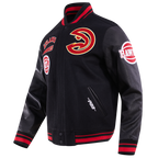 NBA ATLANTA HAWKS RETRO CLASSIC MEN'S RIB WOOL VARSITY JACKET (BLACK/RED/BLACK)