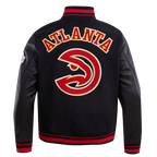 NBA ATLANTA HAWKS RETRO CLASSIC MEN'S RIB WOOL VARSITY JACKET (BLACK/RED/BLACK)