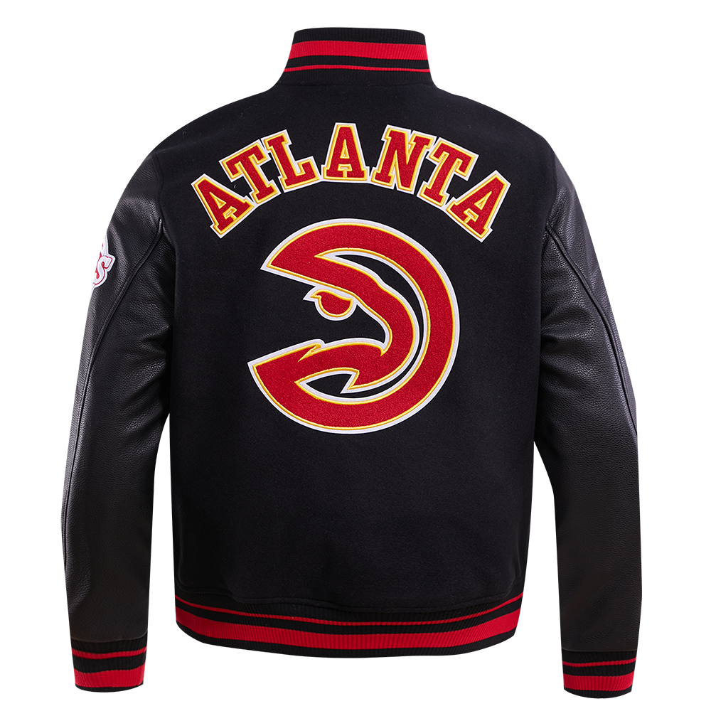 NBA ATLANTA HAWKS RETRO CLASSIC MEN'S RIB WOOL VARSITY JACKET (BLACK/RED/BLACK)