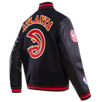 NBA ATLANTA HAWKS RETRO CLASSIC MEN'S RIB WOOL VARSITY JACKET (BLACK/RED/BLACK)