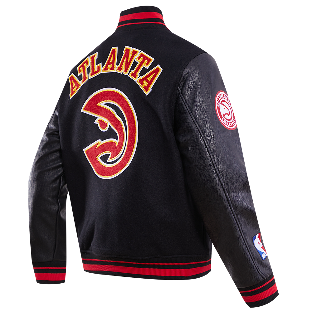 NBA ATLANTA HAWKS RETRO CLASSIC MEN'S RIB WOOL VARSITY JACKET (BLACK/RED/BLACK)