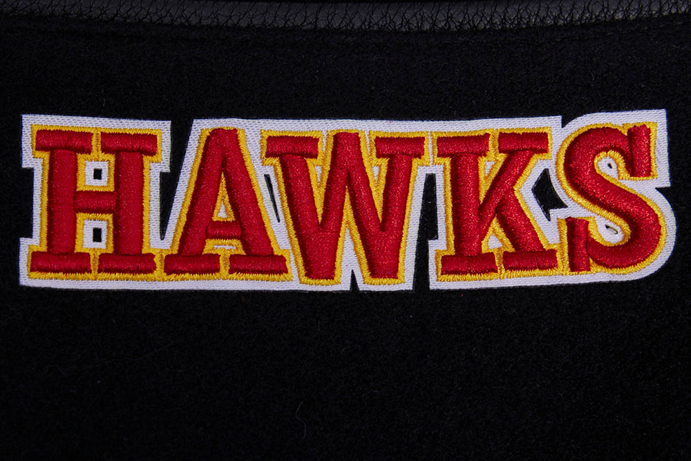 NBA ATLANTA HAWKS RETRO CLASSIC MEN'S RIB WOOL VARSITY JACKET (BLACK/RED/BLACK)