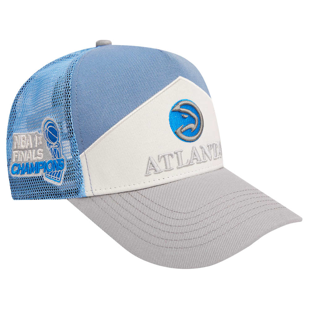 NBA ATLANTA HAWKS CHEVRON PINCH FRONT TRUCKER HAT (SHADOW/BLUE/GREY)