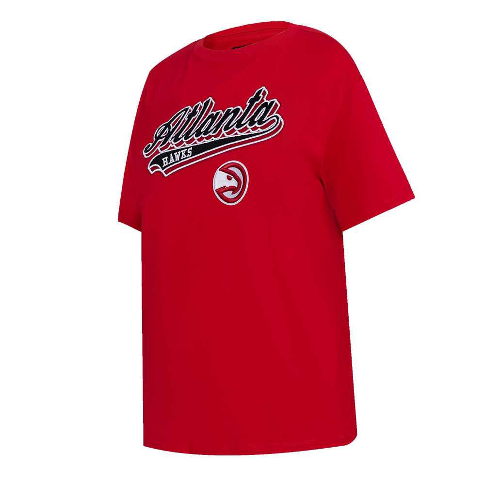 NBA ATLANTA HAWKS SCRIPT TAIL WOMEN'S BOYFRIEND TEE (RED)