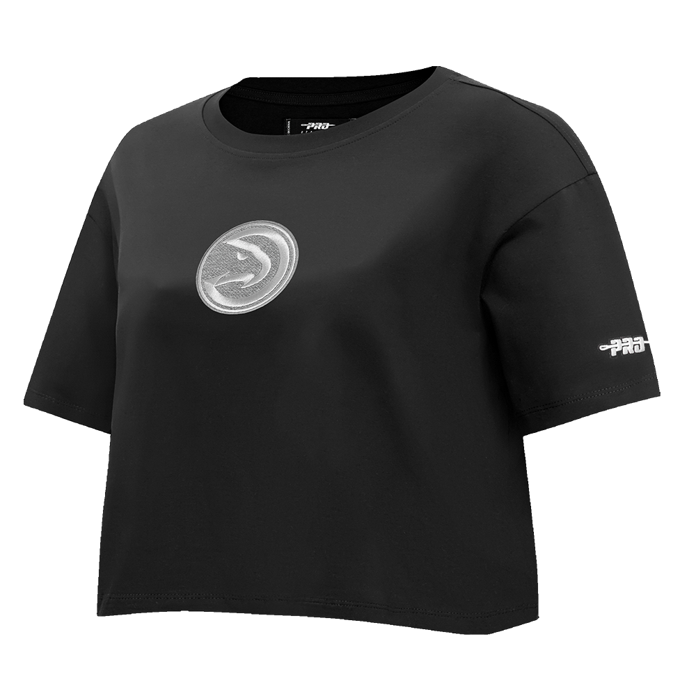 NBA ATLANTA HAWKS REVERSE FRENCH TERRY WOMEN'S SINGLE JERSEY BOXY TEE (BLACK)