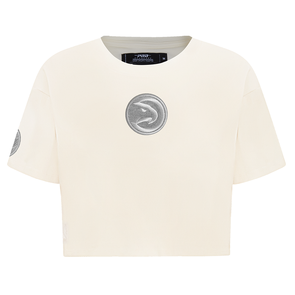 NBA ATLANTA HAWKS REVERSE FRENCH TERRY T-SHIRT EN JERSEY SIMPLE À COUPE CARRÉE POUR FEMME (COQUILLE D'ŒUF)