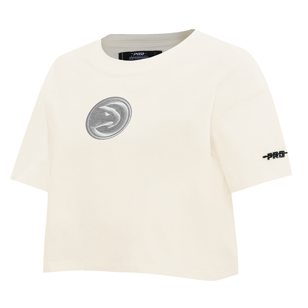 NBA ATLANTA HAWKS REVERSE FRENCH TERRY T-SHIRT EN JERSEY SIMPLE À COUPE CARRÉE POUR FEMME (COQUILLE D'ŒUF)