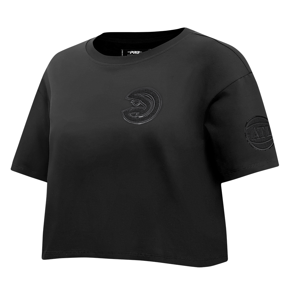 NBA ATLANTA HAWKS TRIPLE BLACK T-SHIRT EN JERSEY SIMPLE À COUPE CARRÉE POUR FEMME (TRIPLE NOIR)