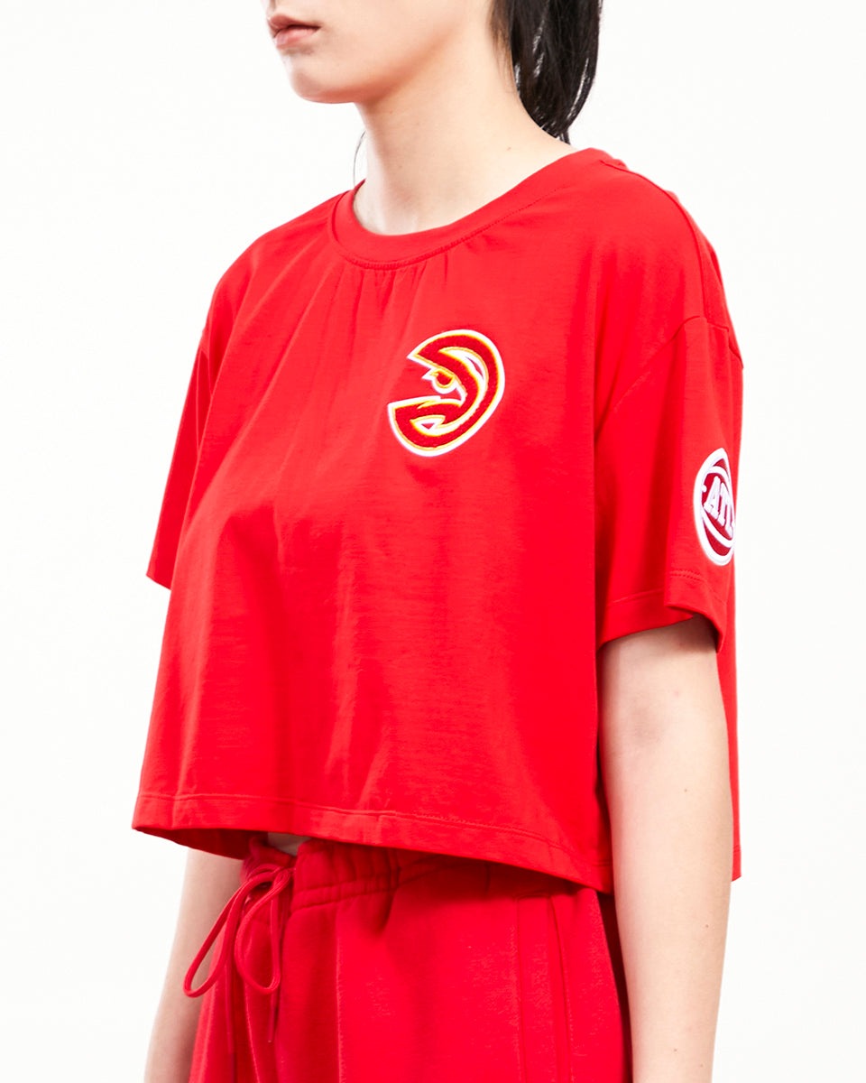 NBA ATLANTA HAWKS CLASSIC T-SHIRT À COUPE CARRÉE POUR FEMME (ROUGE)