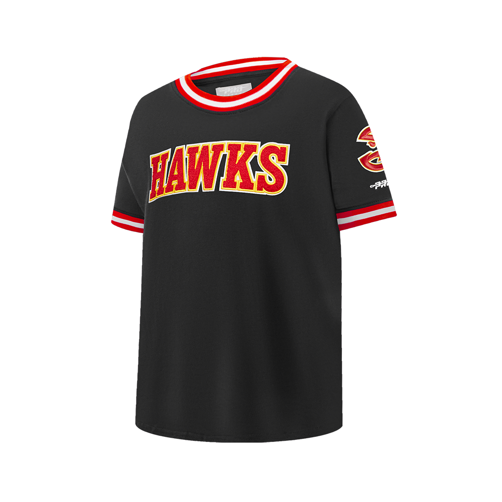 NBA ATLANTA HAWKS CLASSIC BIG BOY'S SS STRIPED RIB TEE (BLACK/RED)