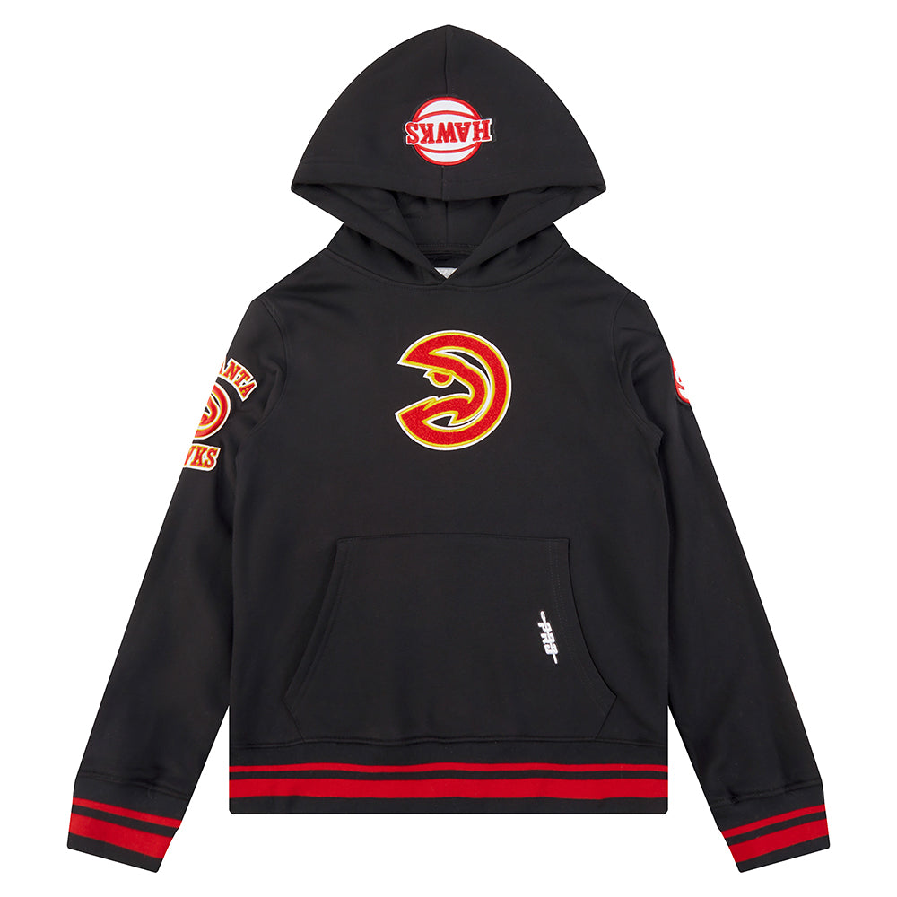 NBA ATLANTA HAWKS RETRO CLASSIC BIG BOY'S RIB FLEECE PULLOVER HOODIE (BLACK/RED/BLACK)