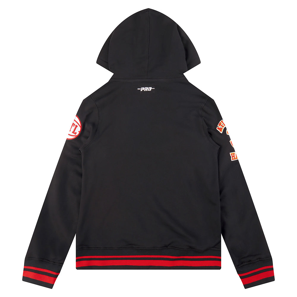 NBA ATLANTA HAWKS RETRO CLASSIC BIG BOY'S RIB FLEECE PULLOVER HOODIE (BLACK/RED/BLACK)