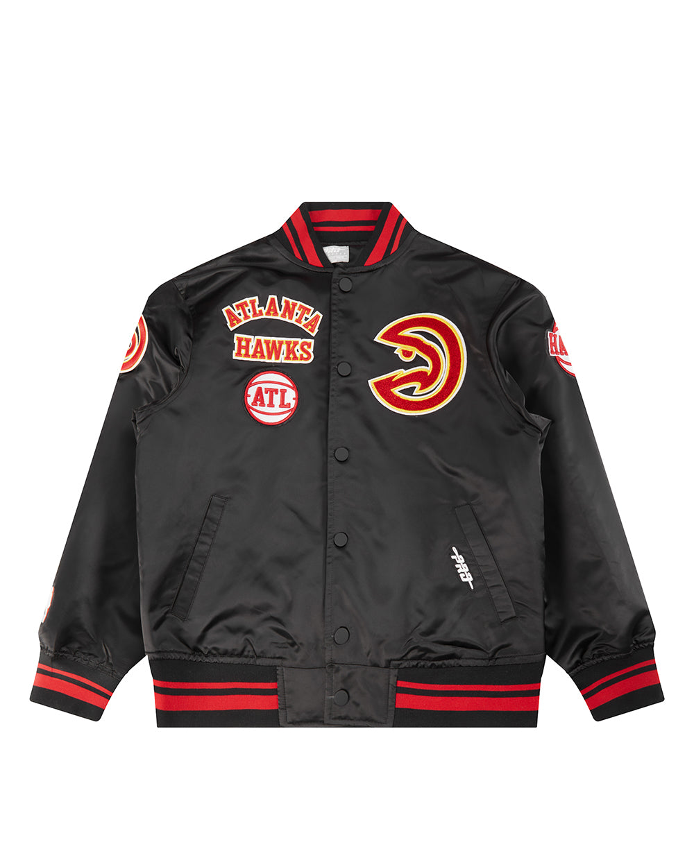 NBA ATLANTA HAWKS RETRO CLASSIC BLOUSON EN SATIN À BORDS CÔTELÉS POUR GARÇON JUNIOR (NOIR/ROUGE/NOIR)