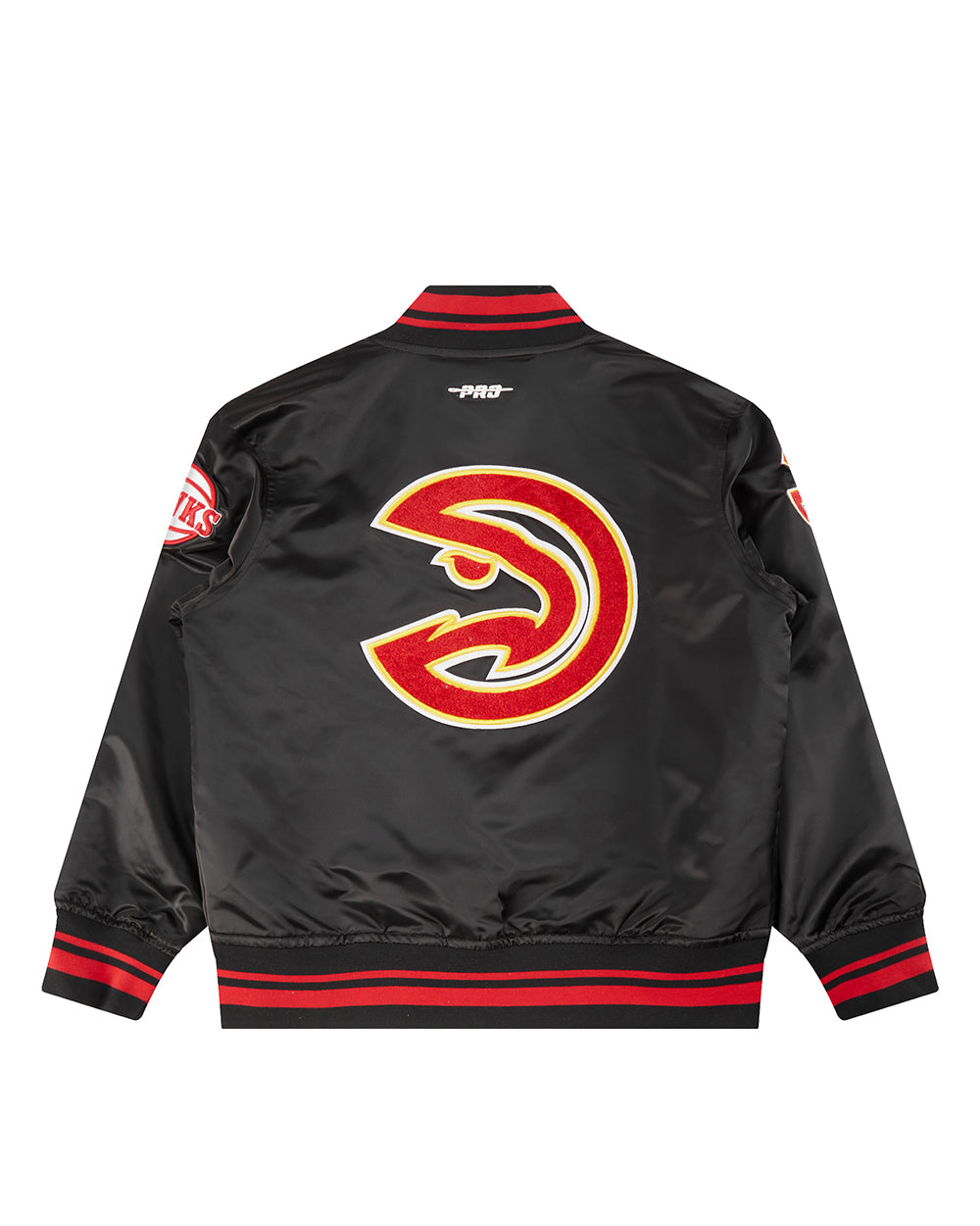 NBA ATLANTA HAWKS RETRO CLASSIC BLOUSON EN SATIN À BORDS CÔTELÉS POUR GARÇON JUNIOR (NOIR/ROUGE/NOIR)