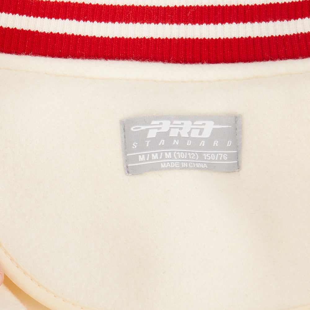 NBA ATLANTA HAWKS RETRO CLASSIC BLOUSON COLLÉGIAL EN LAINE À BORDS CÔTELÉS POUR GARÇON JUNIOR (COQUILLE D'ŒUF/ROUGE)
