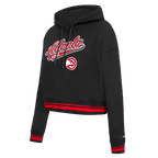 NBA ATLANTA HAWKS SCRIPT TAIL CHANDAIL À CAPUCHON COURT EN MOLLETON CÔTELÉ POUR FEMME (NOIR/ROUGE/NOIR)
