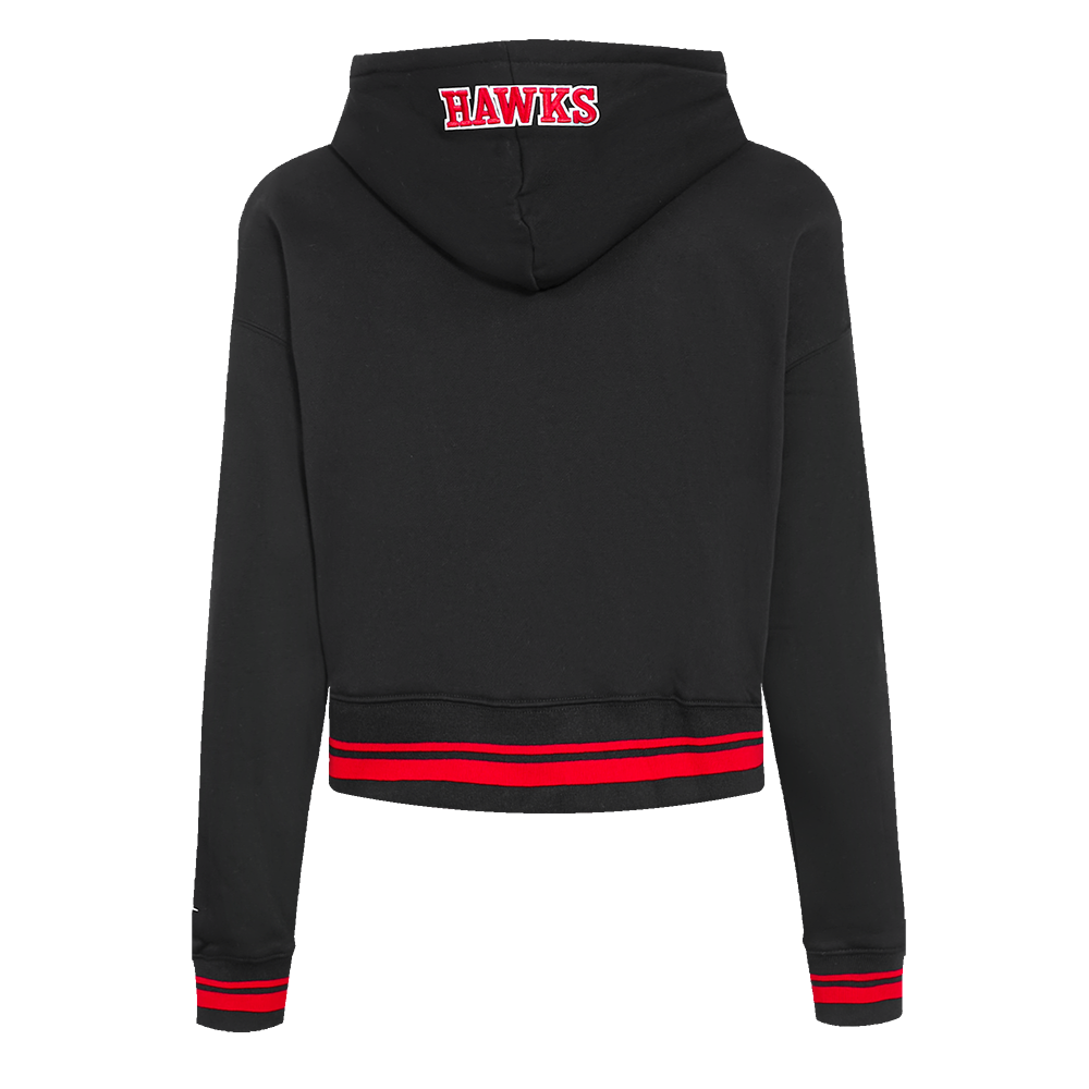 NBA ATLANTA HAWKS SCRIPT TAIL CHANDAIL À CAPUCHON COURT EN MOLLETON CÔTELÉ POUR FEMME (NOIR/ROUGE/NOIR)