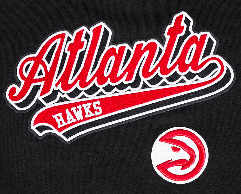 NBA ATLANTA HAWKS SCRIPT TAIL CHANDAIL À CAPUCHON COURT EN MOLLETON CÔTELÉ POUR FEMME (NOIR/ROUGE/NOIR)