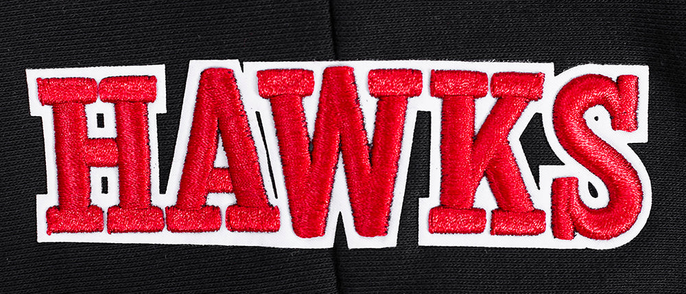 NBA ATLANTA HAWKS SCRIPT TAIL CHANDAIL À CAPUCHON COURT EN MOLLETON CÔTELÉ POUR FEMME (NOIR/ROUGE/NOIR)