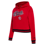 NBA ATLANTA HAWKS SCRIPT TAIL WOMEN'S RIB FLEECE CROPPED PULLOVER HOODIE (RED/BLACK)
