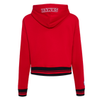 NBA ATLANTA HAWKS SCRIPT TAIL WOMEN'S RIB FLEECE CROPPED PULLOVER HOODIE (RED/BLACK)