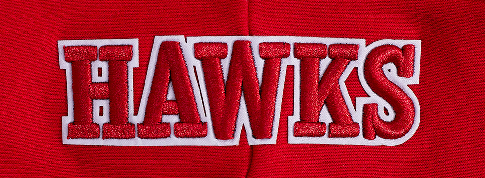 NBA ATLANTA HAWKS SCRIPT TAIL WOMEN'S RIB FLEECE CROPPED PULLOVER HOODIE (RED/BLACK)