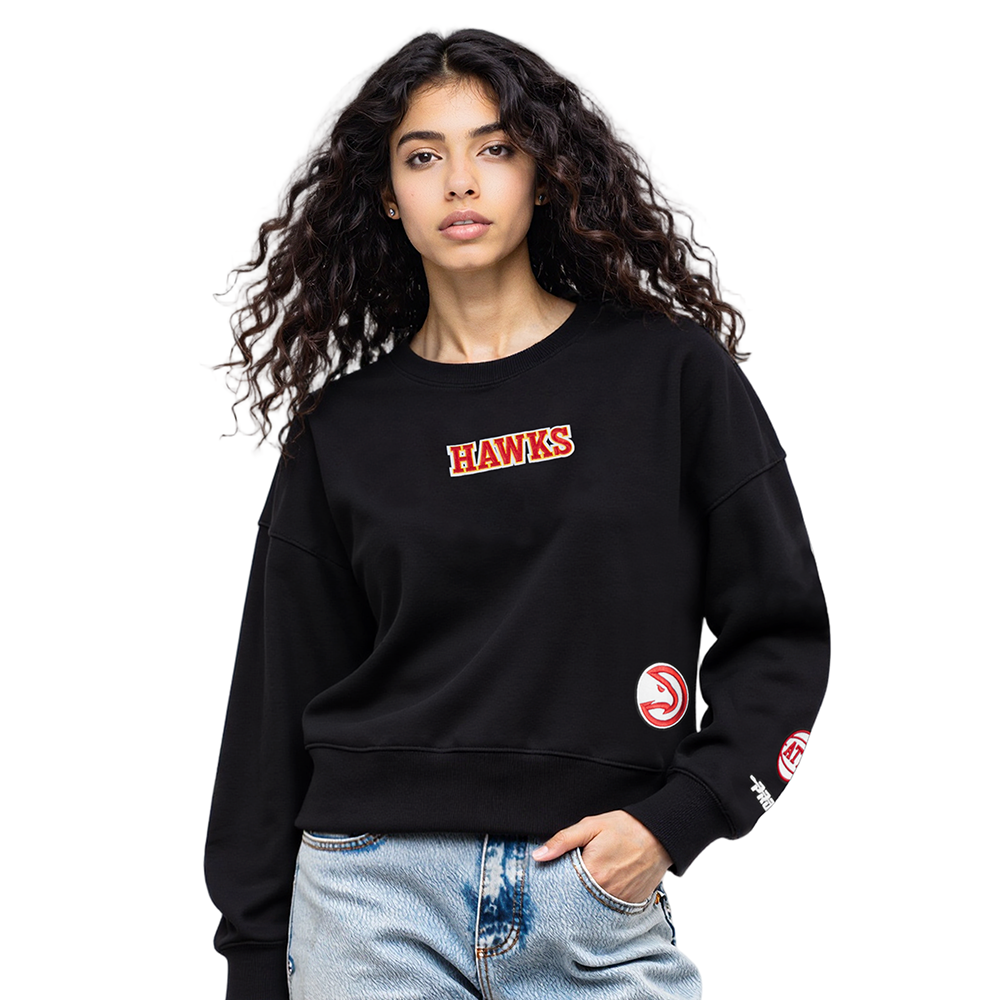 NBA ATLANTA HAWKS WINGSPAN WOMEN'S FLEECE CREWNECK (BLACK)