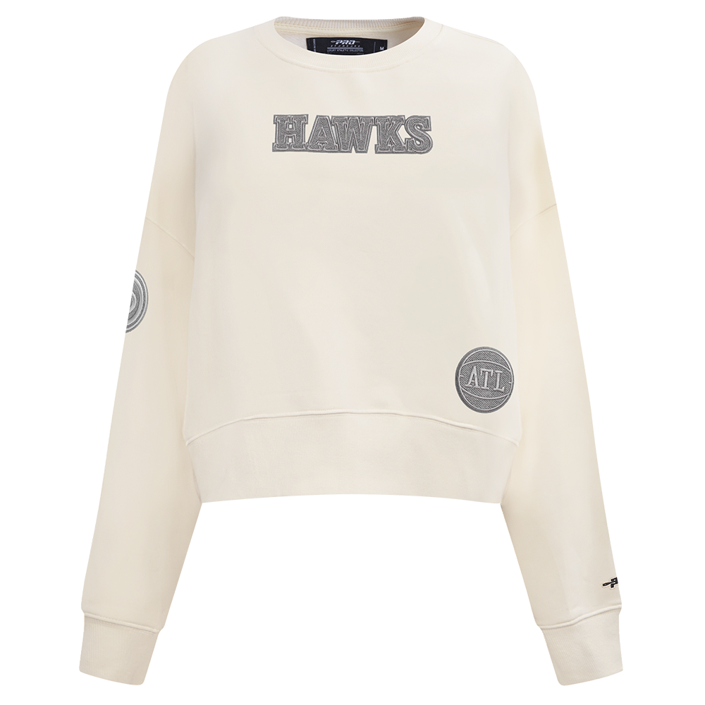 NBA ATLANTA HAWKS REVERSE FRENCH TERRY WOMEN'S FLEECE CREWNECK (EGGSHELL)
