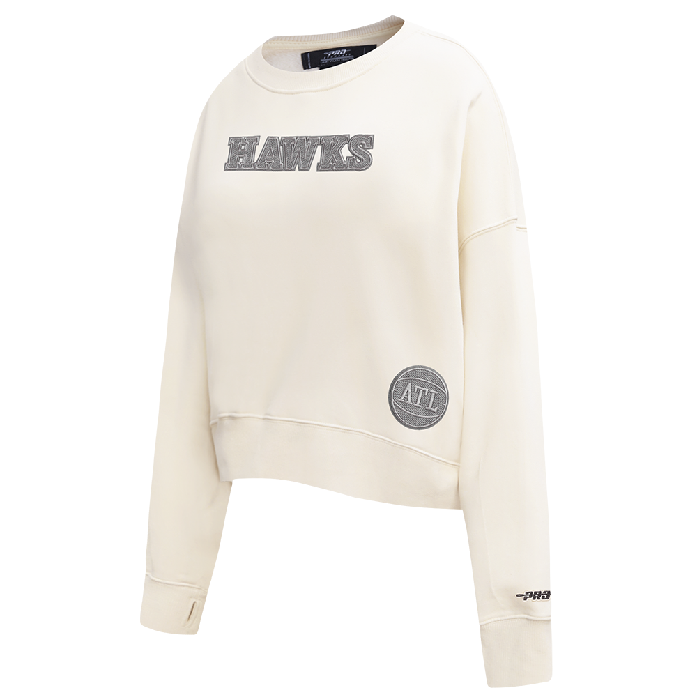 NBA ATLANTA HAWKS REVERSE FRENCH TERRY WOMEN'S FLEECE CREWNECK (EGGSHELL)