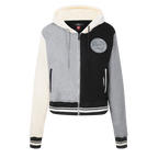 NBA ATLANTA HAWKS REVERSE FRENCH TERRY CHANDAIL À CAPUCHON À GLISSIÈRE PLEINE LONGUEUR EN MOLLETON À BLOCS DE COULEUR POUR FEMME (NOIR/GRIS/COQUILLE D'ŒUF)
