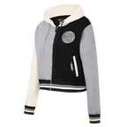NBA ATLANTA HAWKS REVERSE FRENCH TERRY CHANDAIL À CAPUCHON À GLISSIÈRE PLEINE LONGUEUR EN MOLLETON À BLOCS DE COULEUR POUR FEMME (NOIR/GRIS/COQUILLE D'ŒUF)