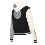 NBA ATLANTA HAWKS REVERSE FRENCH TERRY CHANDAIL À CAPUCHON À GLISSIÈRE PLEINE LONGUEUR EN MOLLETON À BLOCS DE COULEUR POUR FEMME (NOIR/GRIS/COQUILLE D'ŒUF)