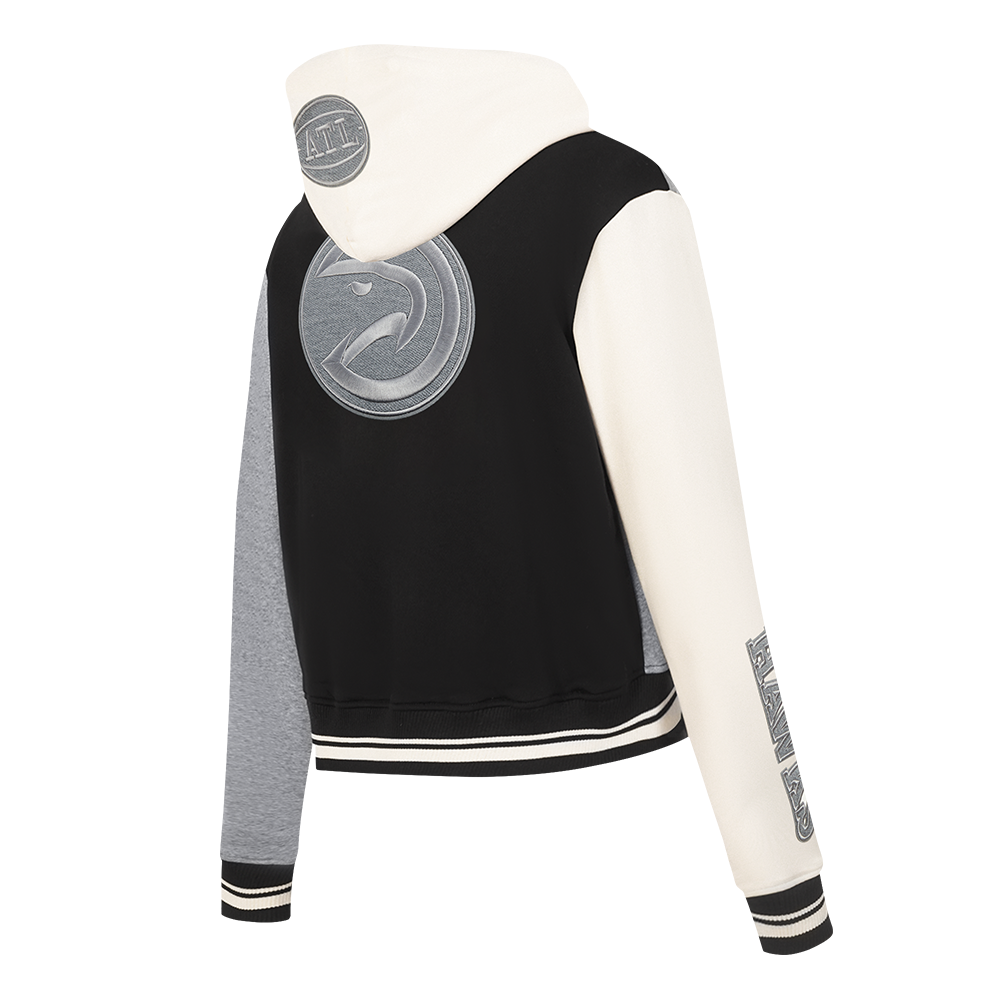 NBA ATLANTA HAWKS REVERSE FRENCH TERRY CHANDAIL À CAPUCHON À GLISSIÈRE PLEINE LONGUEUR EN MOLLETON À BLOCS DE COULEUR POUR FEMME (NOIR/GRIS/COQUILLE D'ŒUF)