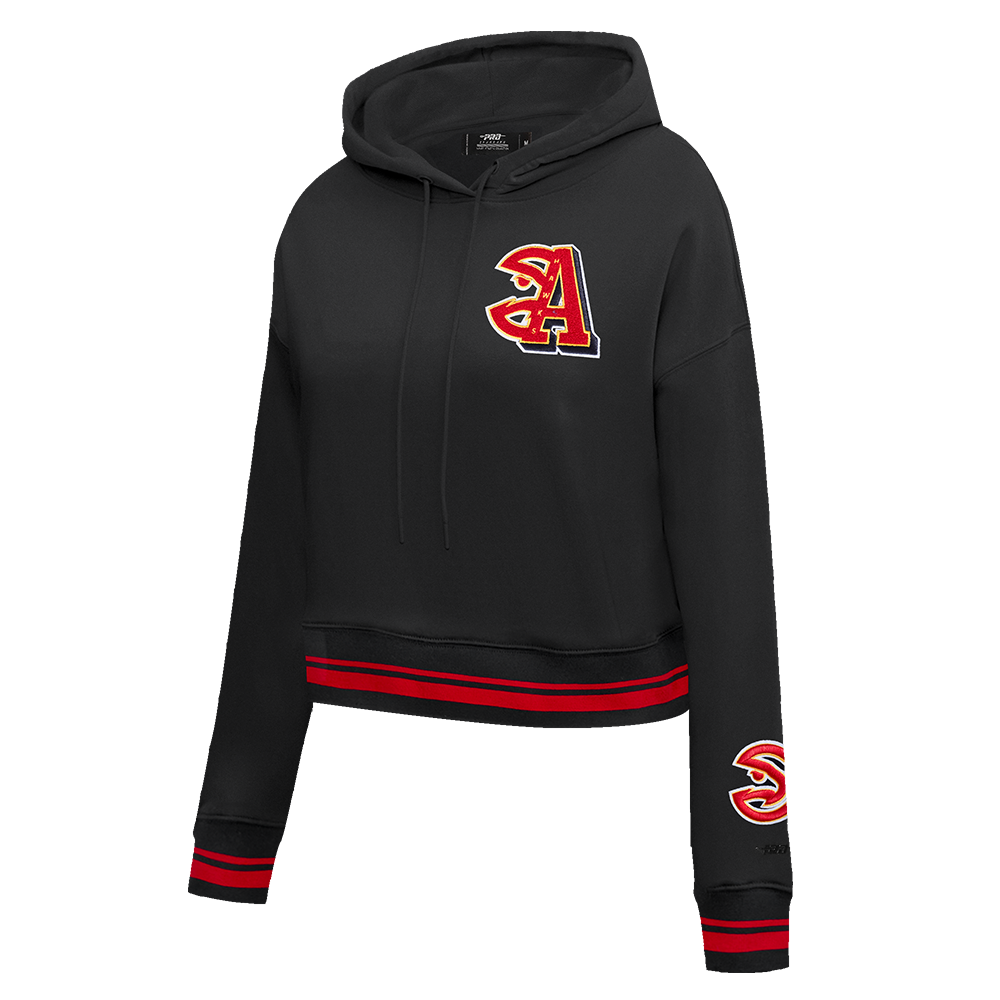 NBA ATLANTA HAWKS MASHUP WOMEN'S RIB CROPPED PULLOVER HOODIE (BLACK/RED/BLACK)