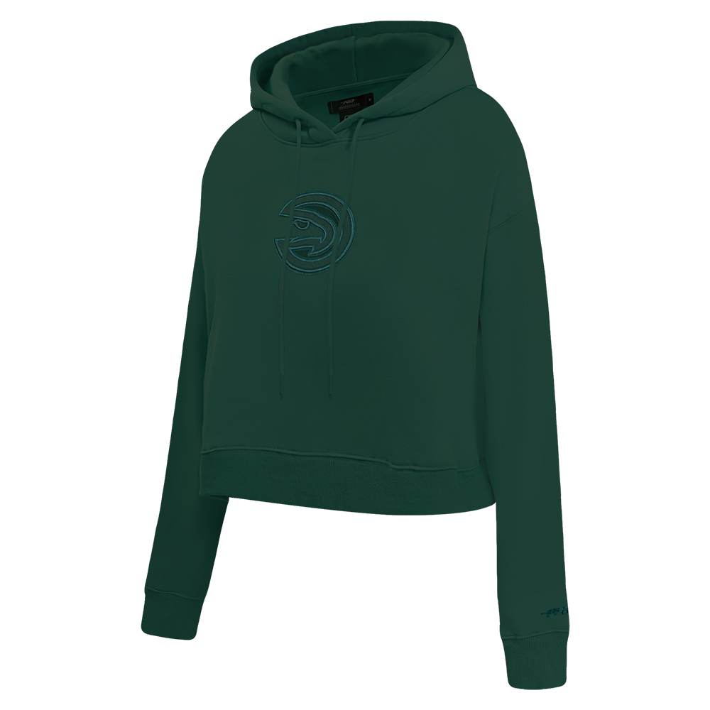 NBA ATLANTA HAWKS NEUTRAL WOMEN'S CROPPED PULLOVER HOODIE (FOREST GREEN)