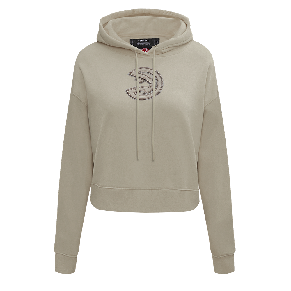 NBA ATLANTA HAWKS NEUTRAL WOMEN'S CROPPED PULLOVER HOODIE (TAUPE)