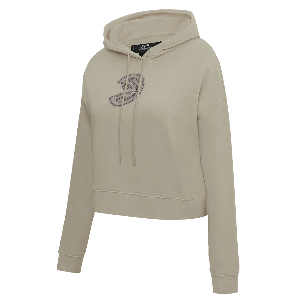 NBA ATLANTA HAWKS NEUTRAL WOMEN'S CROPPED PULLOVER HOODIE (TAUPE)