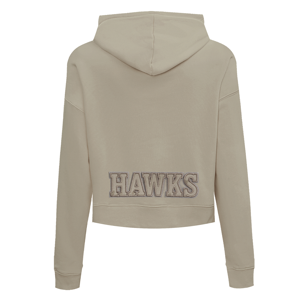 NBA ATLANTA HAWKS NEUTRAL WOMEN'S CROPPED PULLOVER HOODIE (TAUPE)