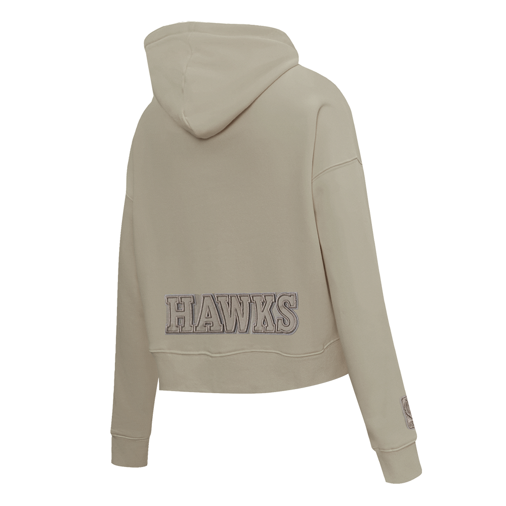 NBA ATLANTA HAWKS NEUTRAL WOMEN'S CROPPED PULLOVER HOODIE (TAUPE)