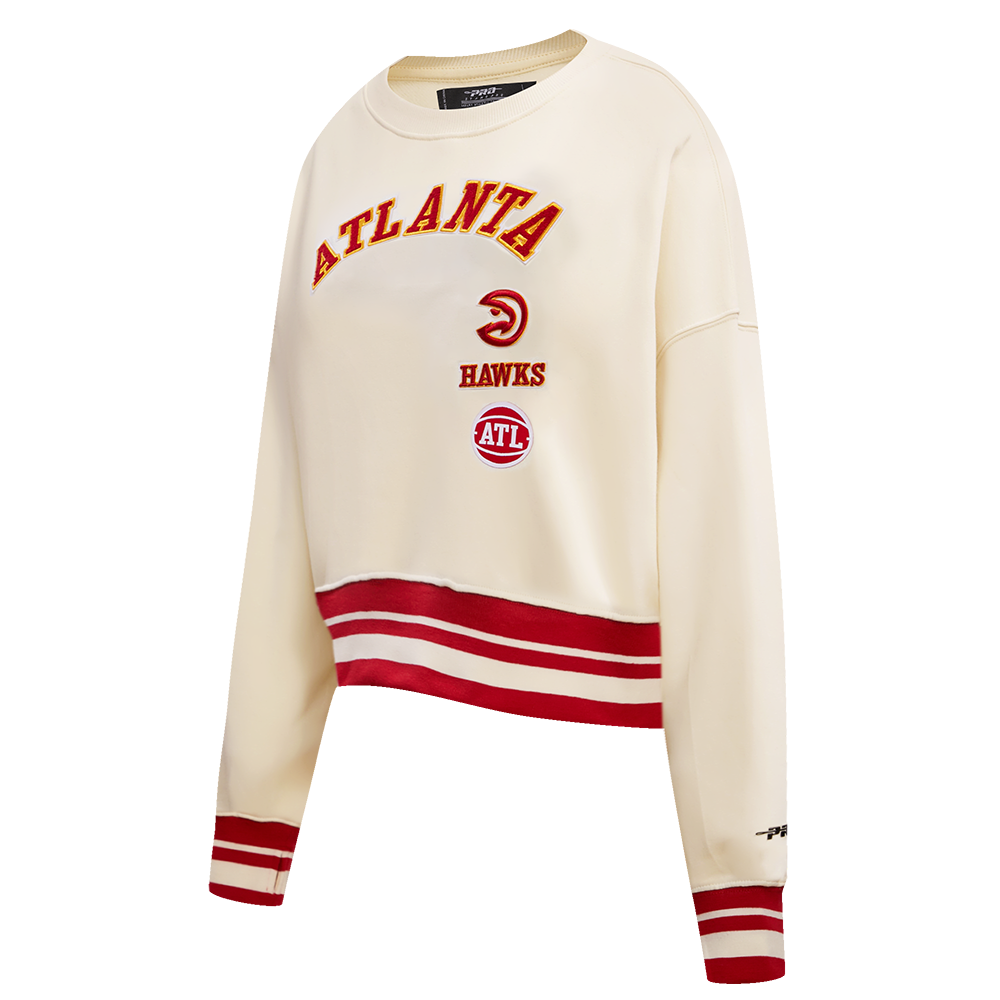 NBA ATLANTA HAWKS RETRO CLASSIC WOMEN'S RIB CREWNECK (EGGSHELL/ RED)