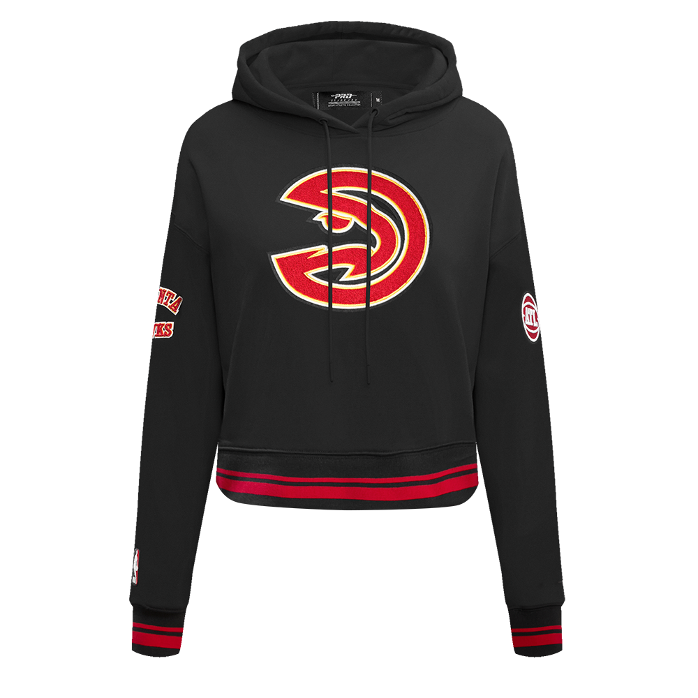 NBA ATLANTA HAWKS RETRO CLASSIC CHANDAIL À CAPUCHON COURT CÔTELÉ POUR FEMME (NOIR/ROUGE/NOIR)