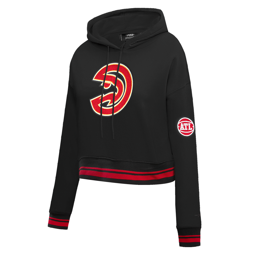 NBA ATLANTA HAWKS RETRO CLASSIC WOMEN'S RIB CROPPED PULLOVER HOODIE (BLACK/RED/BLACK)