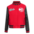 NBA ATLANTA HAWKS SCRIPT TAIL WOMEN'S WOOL VARSITY JACKET (RED/BLACK)