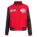 NBA ATLANTA HAWKS SCRIPT TAIL WOMEN'S WOOL VARSITY JACKET (RED/BLACK)