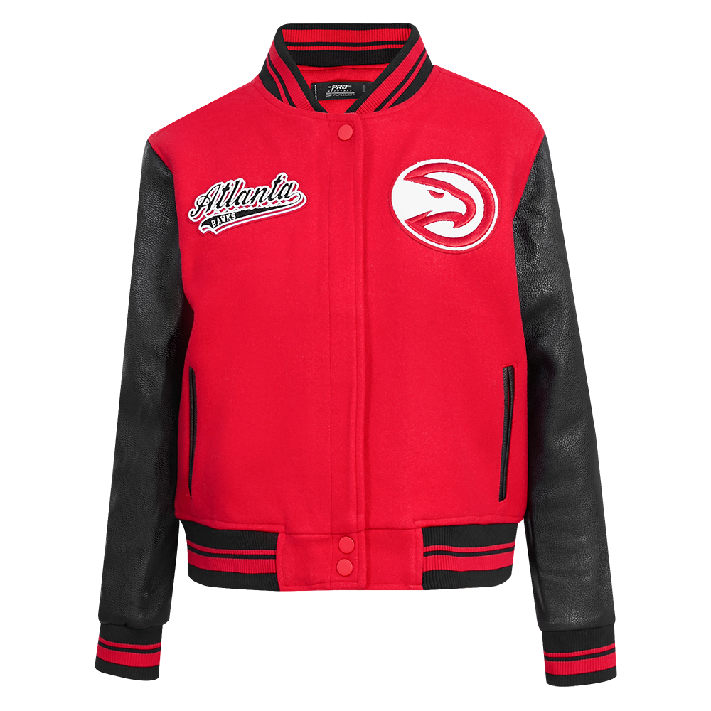 NBA ATLANTA HAWKS SCRIPT TAIL WOMEN'S WOOL VARSITY JACKET (RED/BLACK)