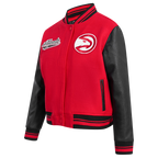 NBA ATLANTA HAWKS SCRIPT TAIL WOMEN'S WOOL VARSITY JACKET (RED/BLACK)