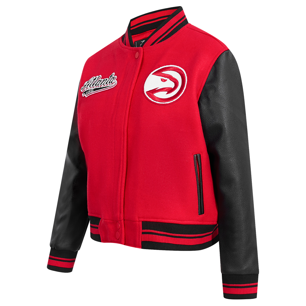 NBA ATLANTA HAWKS SCRIPT TAIL WOMEN'S WOOL VARSITY JACKET (RED/BLACK)